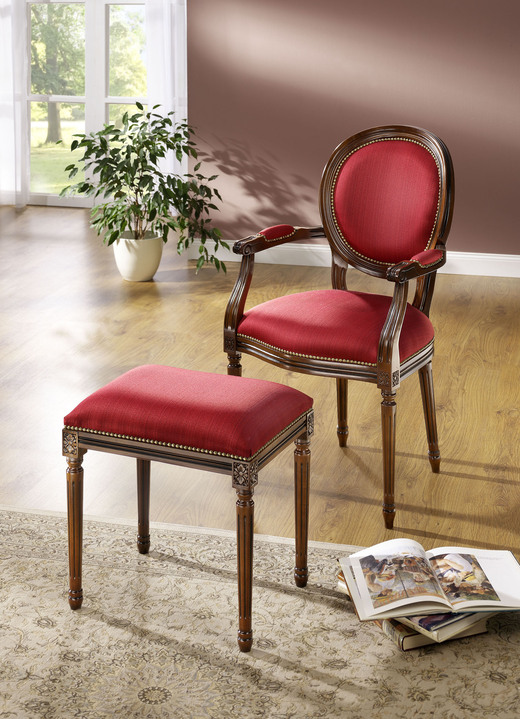 Polstermöbel - Klassische Sitzmöbel aus massivem Buchenholz, in Farbe NUSSBAUM-ROT, in Ausführung Armlehnenstuhl