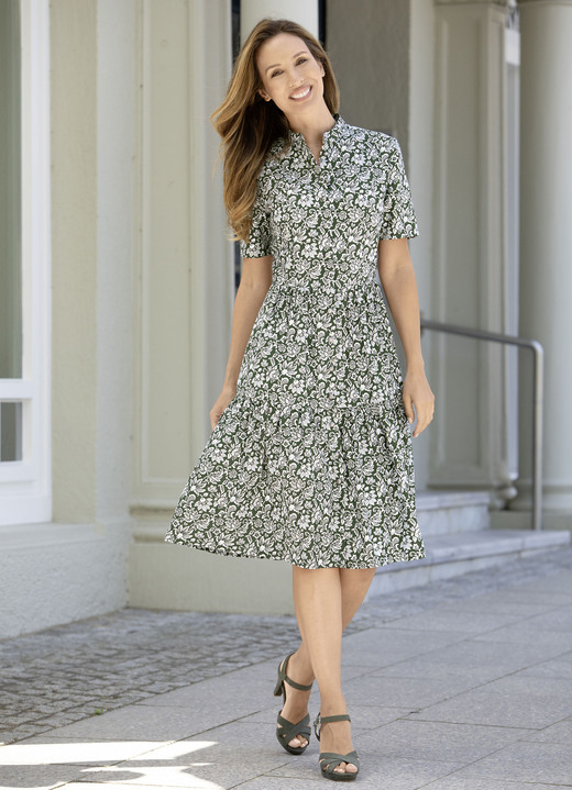 Damenmode - Kleid mit durchgehender Schmuckknopfleiste, in Größe 036 bis 054, in Farbe KHAKI-ECRU