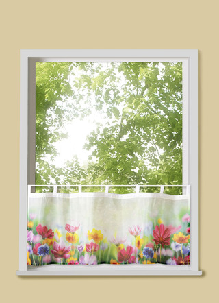 Kurzvorhang Blumenwiese aus digitalbedrucktem Voile