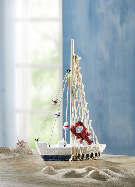 Wohnaccessoires - Segelboot aus Holz, in Farbe WEISS-BLAU-ROT