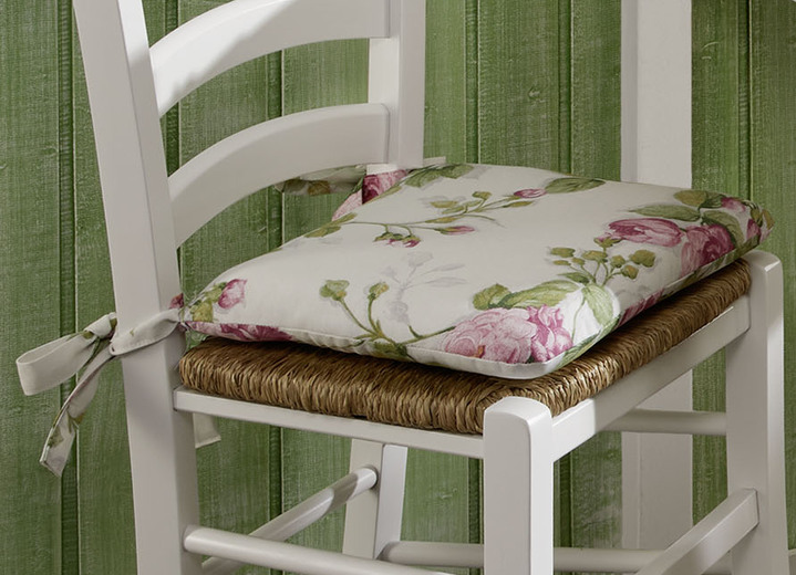 Wohnaccessoires - 2er-Set Sitzkissen mit Schleifenbändern, in Farbe GEBLÜMT Ansicht 1