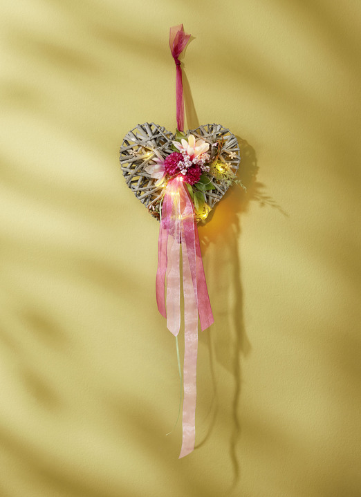Kunst- & Textilpflanzen - Beleuchtetes Weidenherz, in Farbe ROSA-GRÜN