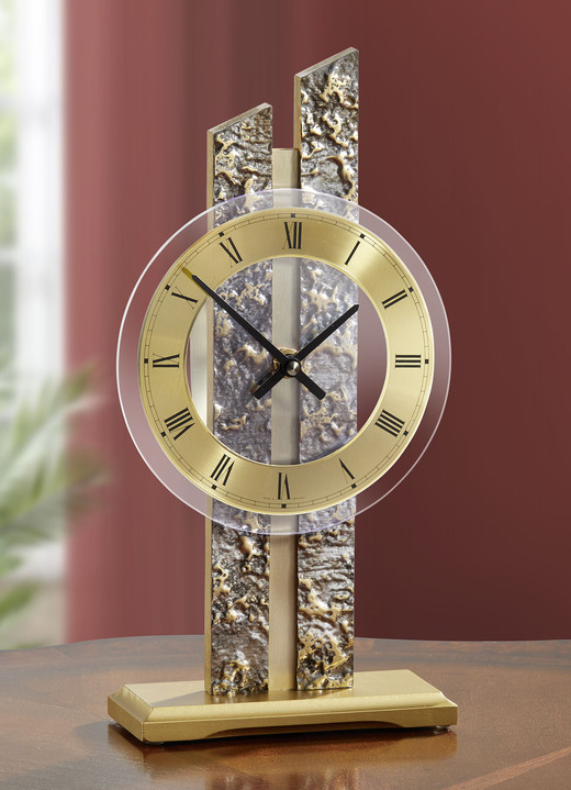 Uhren - Tischuhr mit Holzgehäuse mit Metallic-Auflage, in Farbe GOLD, in Ausführung Mit römischen Ziffern Ansicht 1