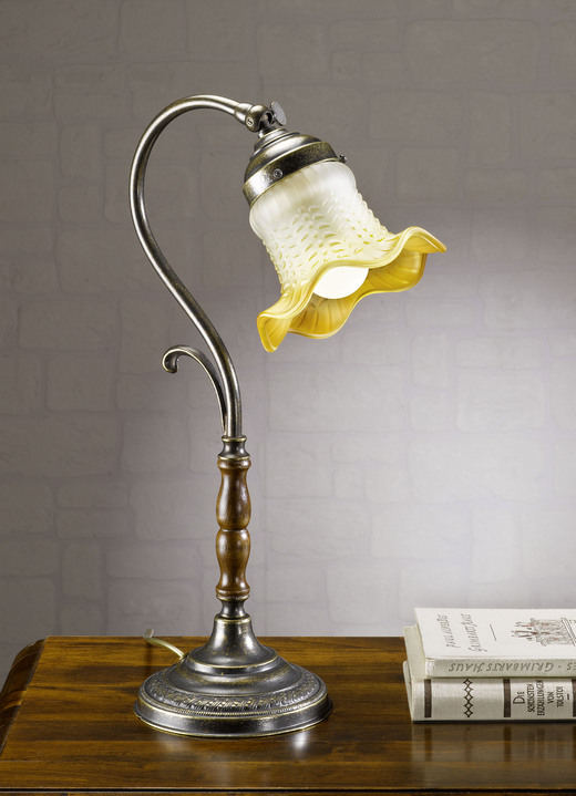 Lampen & Leuchten - Tischlampe mit Lampenschirm aus Glas, in Farbe BRONZE