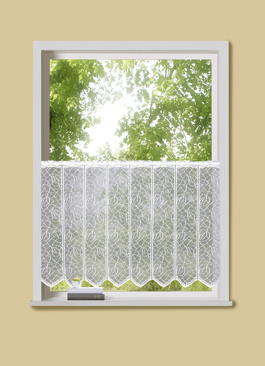 Landhaus & Küche - Kurzvorhang aus Jacquard mit Stangendurchzug, in Größe 660 (H30xB100 cm) bis 861 (H60xB150 cm), in Farbe WEISS Ansicht 1