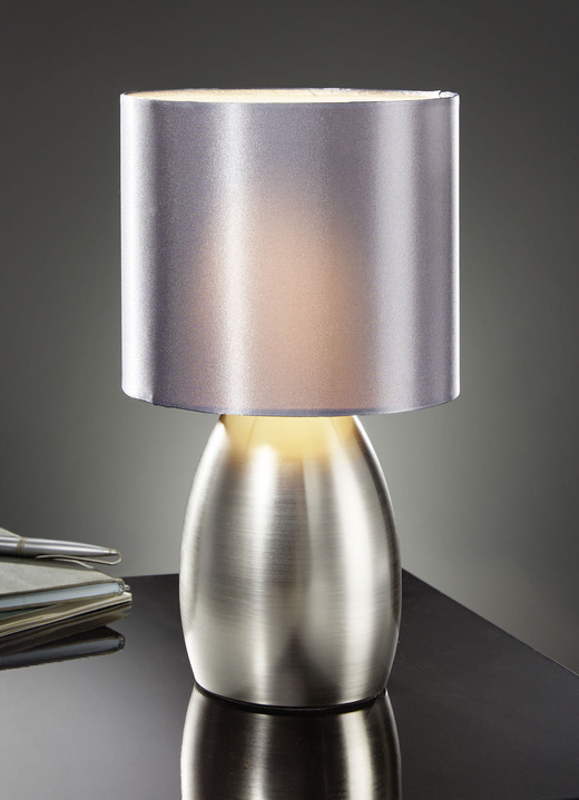 - Moderne Tischlampe mit Standfuss aus Metall, in Farbe STAHLGRAU