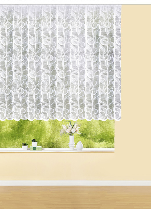 Klassisch - Blumenfenster-Vorhang Ranken mit Automatikfaltenband, in Größe 136 (H120xB250 cm) bis 172 (H160xB500 cm), in Farbe WEISS Ansicht 1