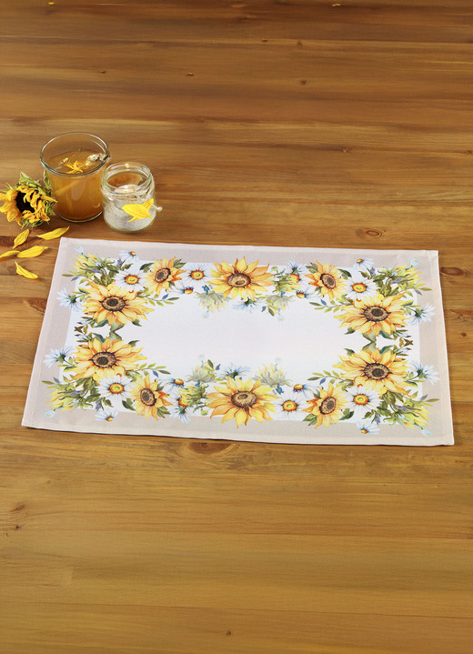 Tischdecken - Tisch- und Raumdekoration mit Sonnenblumen-Motiv, in Größe 101 (Deckchen, 35x 50 cm) bis 404 (Kissenbezug, 40x 40 cm), in Farbe BUNT Ansicht 1