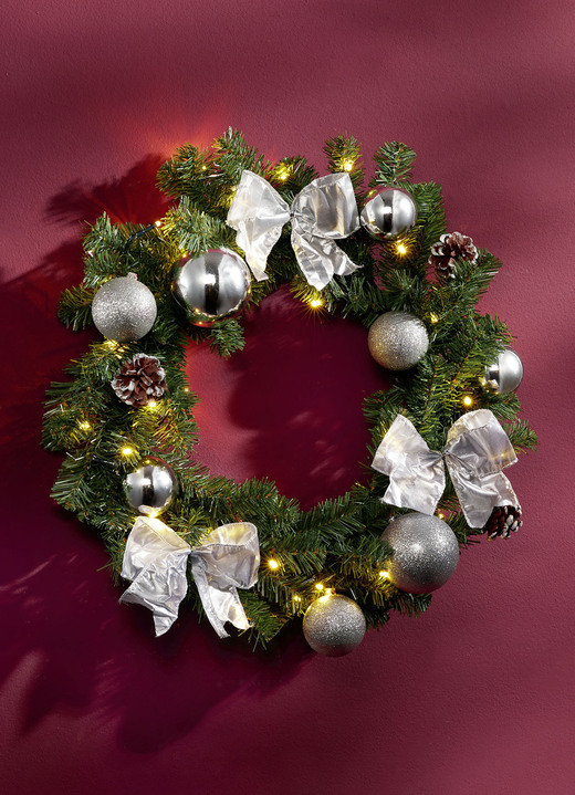 Weihnachten - Beleuchteter Tannenkranz, in Farbe SILBER, in Ausführung klein Ansicht 1