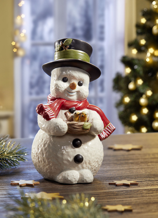 Goebel-Figuren - Schneemann aus Feinsteingut von Hand gefertigt und bemalt, in Farbe WEISS-ROT