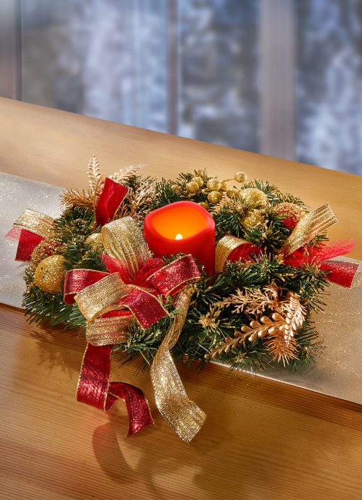Weihnachten - Tannenkranz mit LED-Kerze, in Farbe GRÜN-ROT-GOLD Ansicht 1