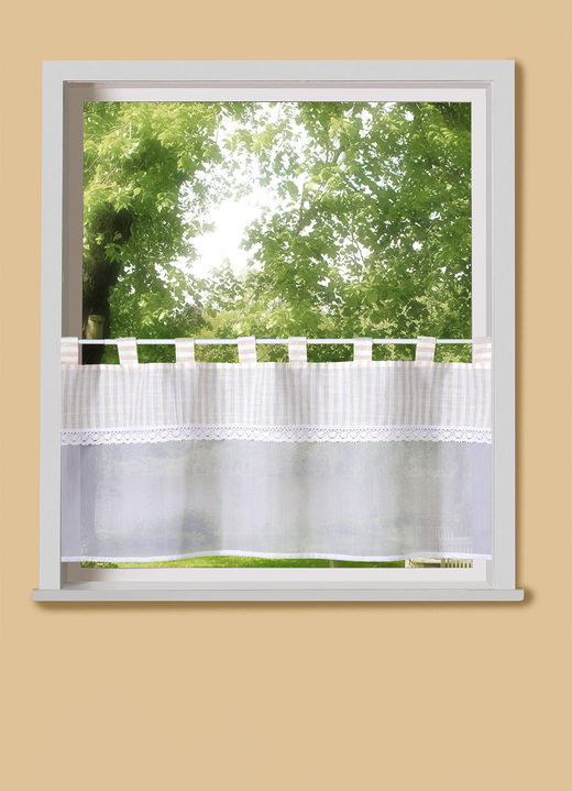 Landhaus & Küche - Kurzvorhang mit Streifendessin und Schlaufen, in Farbe NATUR Ansicht 1