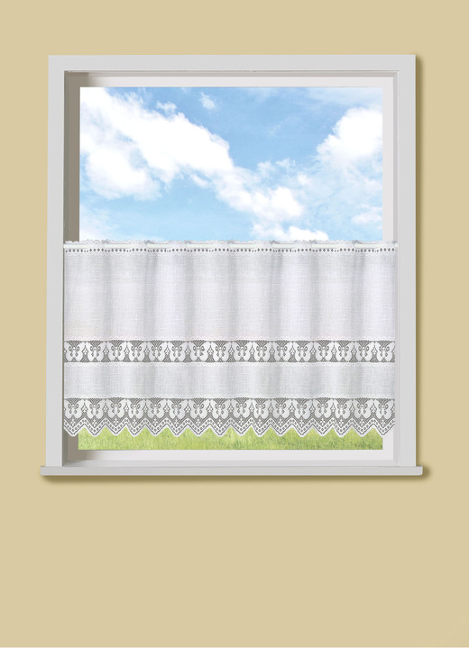 Landhaus & Küche - Kleinfenster-Vorhang mit gezacktem Abschluss und Stangendurchzug, in Größe 854 (H 75xB100 cm) bis 894 (H120xB150 cm), in Farbe WEISS Ansicht 1