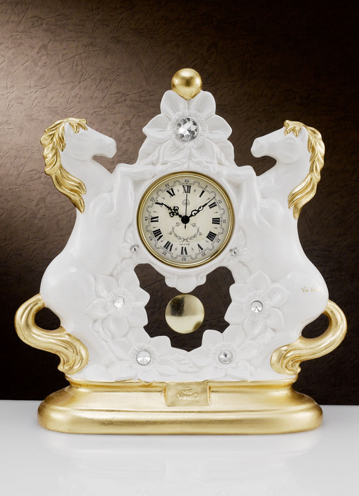 Uhren - Tischuhr aus italienischer Keramik, in Farbe WEISS-GOLD