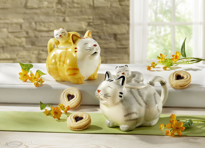 Wohnaccessoires - Tee-Kanne in Katzen-Form, in Farbe WEISS-GRAU