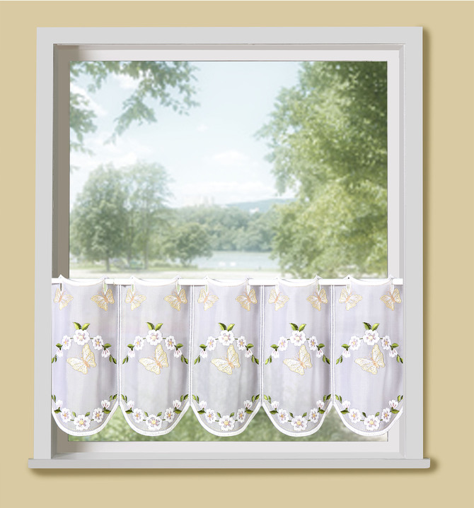 Landhaus & Küche - Bestickter Kurzstore mit Schmetterlings-Motiven, in Größe 661 (H30xB 95 cm) bis 829 (H50xB160 cm), in Farbe WEISS Ansicht 1