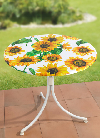 Spann-Tischdecke mit Sonnenblumen-Dessin