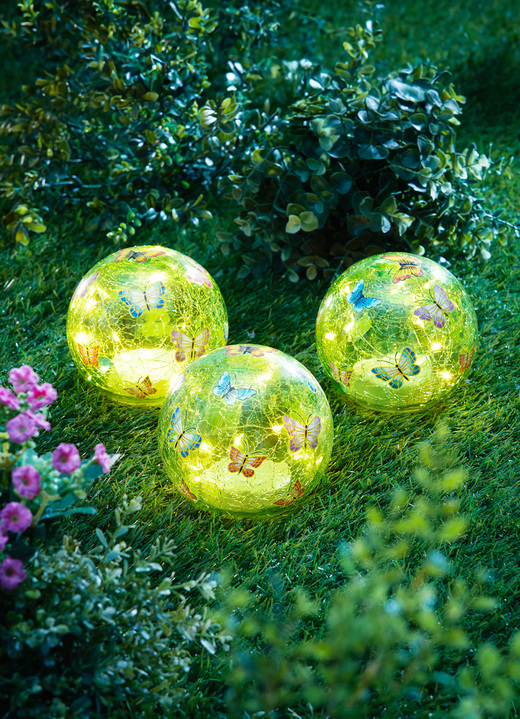 Dekoration - LED-Glaskugeln «Schmetterling», 3er-Set, in Farbe BUNT Ansicht 1