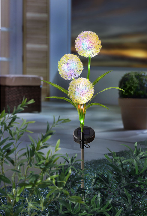 Solarlampen - LED-Leuchte mit 3 Kugelblüten, in Farbe BUNT