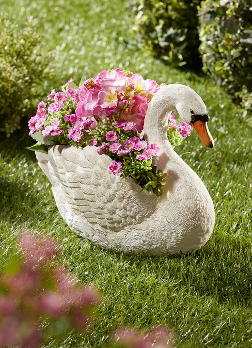 Blumentöpfe und Pflanzgefässe - Pflanztopf Schwan aus witterungsbeständigem Polyresin, in Farbe WEISS