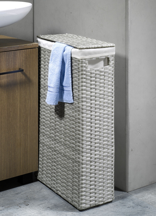 Badezimmermöbel - Wäschekorb mit Polyrattan-Geflecht, in Farbe GRAU Ansicht 1