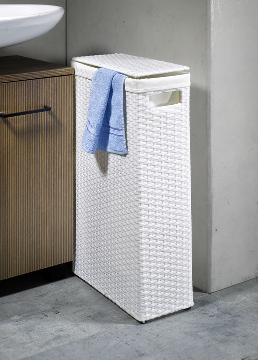 Badezimmermöbel - Wäschekorb mit Polyrattan-Geflecht, in Farbe WEISS Ansicht 1