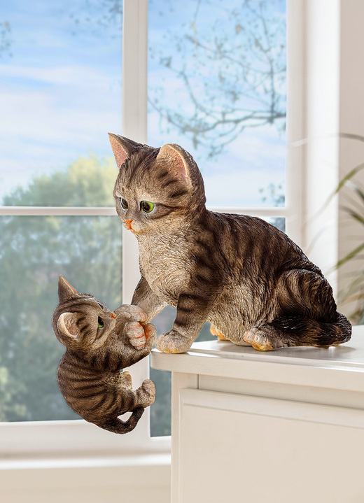 Figuren - Kantenhocker Katze mit Jungem, in Farbe GRAU-BRAUN