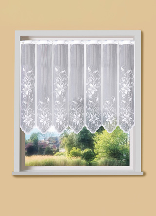 Kurzvorhang mit Blumenranken-Motiv und Stangendurchzug
