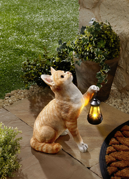 Leuchtende Dekoration - Katze aus Polyresin mit LED-Laterne, in Farbe BEIGE