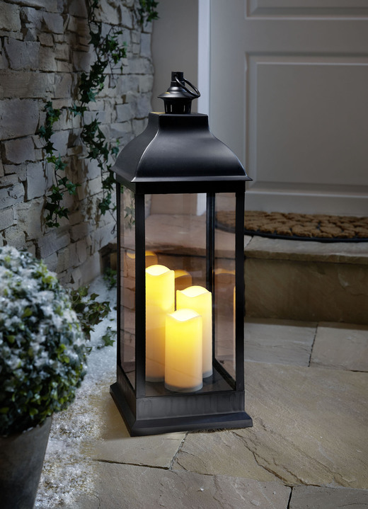 Aussendekorationen - Laterne mit 3 LED-Kerzen, 70cm, in Farbe SCHWARZ