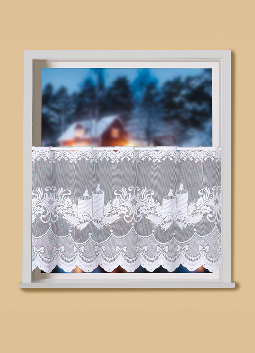 Landhaus & Küche - Kurzvorhang mit Stangendurchzug und gebogtem Abschluss, in Größe 860 (H50xB102 cm) bis 872 (H50xB138 cm), in Farbe WEISS Ansicht 1