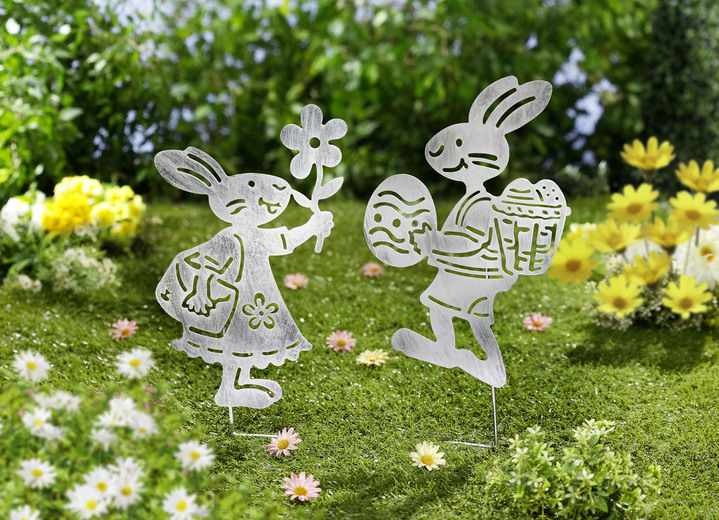 Gartenstecker - Gartenstecker «Hasenpaar», 2er-Set, in Farbe SILBER