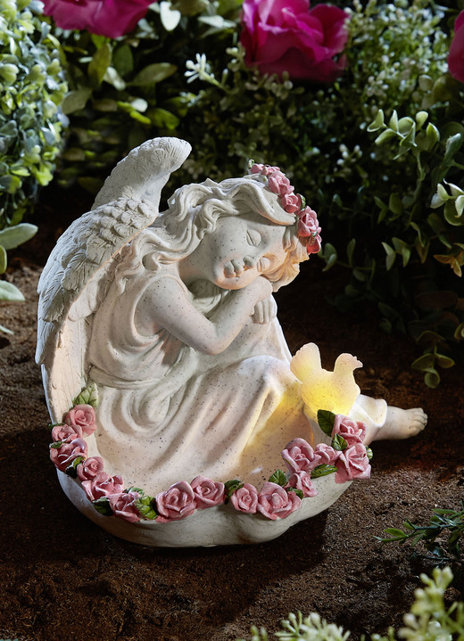 Leuchtende Dekoration - Rosenengel mit LED-Vogel, in Farbe BEIGE