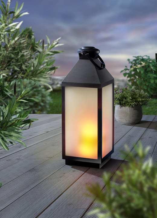 Solarlampen - LED-Laterne mit Flammeneffekt, in Farbe SCHWARZ