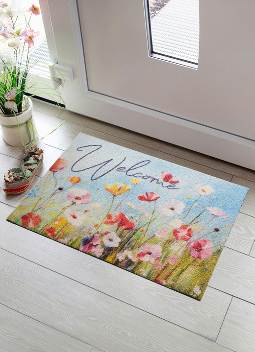 Fussmatten - Blumenreiche Fußmatte „Willkommen“, in Größe 100 (40x60 cm) bis 104 (60x80 cm), in Farbe BUNT Ansicht 1