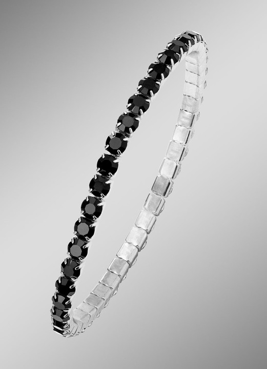Damen-Modeschmuck - Elastisches Armband aus Edelstahl mit schwarzen Kristallen, in Farbe  Ansicht 1