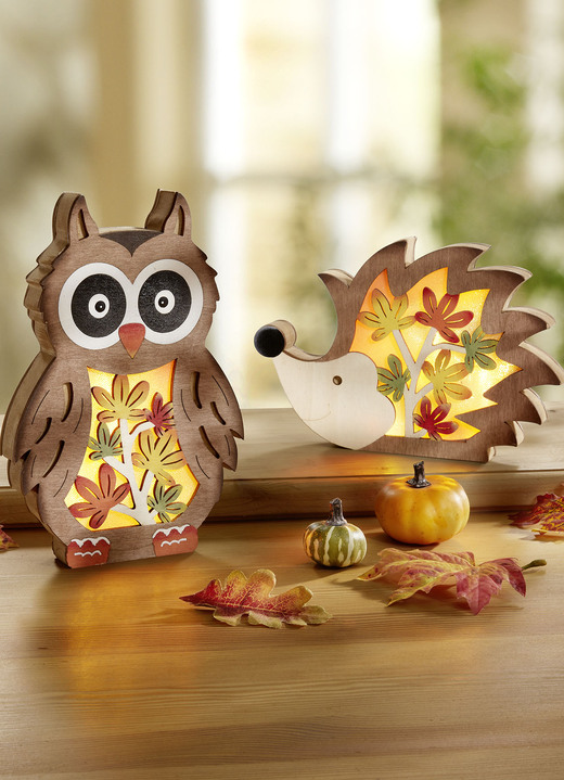 Wohnaccessoires - Beleuchtete Holz-Figuren, 2er-Set, in Farbe BRAUN-ORANGE