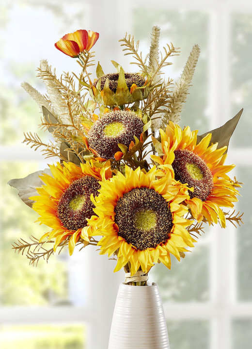 Kunst- & Textilpflanzen - Sonnenblumen-Bouquet, in Farbe GELB-ORANGE-GRÜN