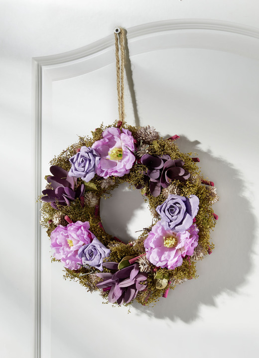 Kunst- & Textilpflanzen - Wandkranz mit Rosen, in Farbe VIOLETT-GRÜN
