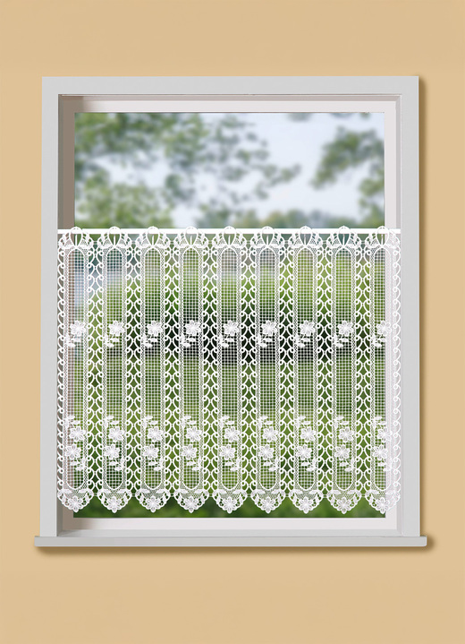 Landhaus & Küche - Kurzvorhang in Macramé-Qualität, in Größe 660 (H30xB100 cm) bis 858 (H60xB130 cm), in Farbe WEISS Ansicht 1