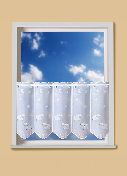 Landhaus & Küche - Kurzvorhang mit hochwertiger Plauener Stickerei, in Größe 856 (H45xB 96 cm) bis 860 (H45xB160 cm), in Farbe WEISS-BUNT Ansicht 1
