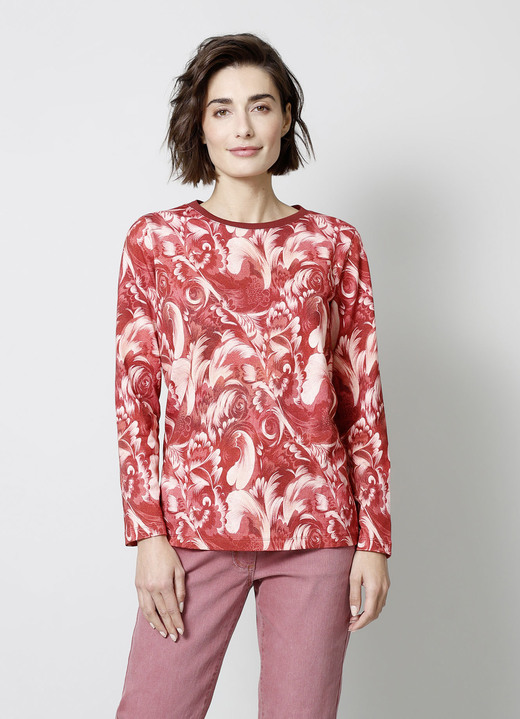Damenmode - Sweatshirt mit Bündchen-Abschluss am Halsausschnitt, in Größe 038 bis 050, in Farbe GRANATROT-ROSÉ Ansicht 1