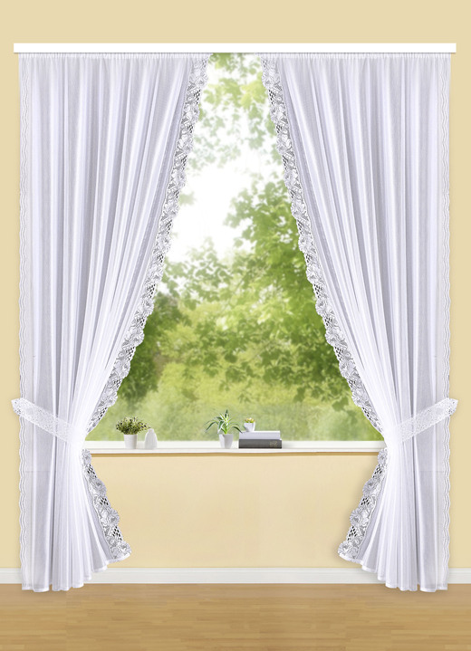 Klassisch - Raffvorhang-Garnitur mit Automatikfaltenband, in Größe 347 (H125xB145 cm) bis 458 (H245xB145 cm), in Farbe WEISS