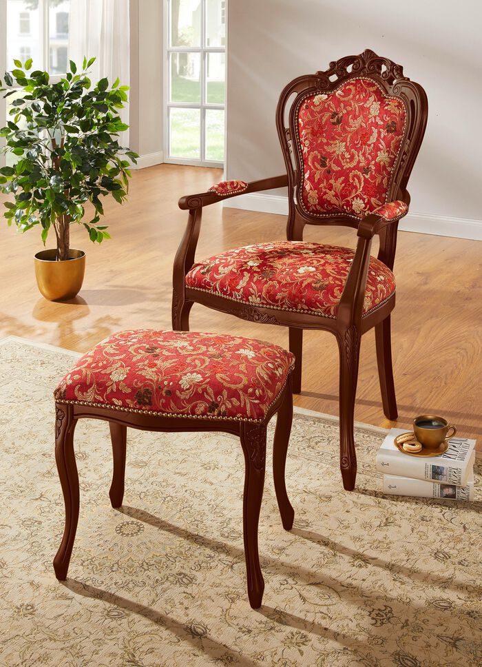 Sitzmöbel mit massivem Buchenholz-Gestell ROT-NUSSBAUM