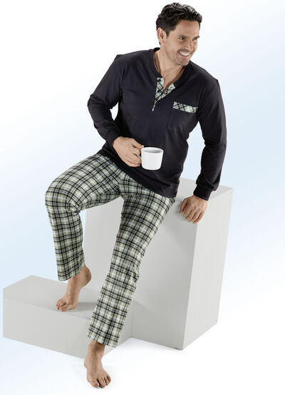 Zweierpack Pyjamas mit Knopfleiste, Brusttasche und Bündchenärmeln 