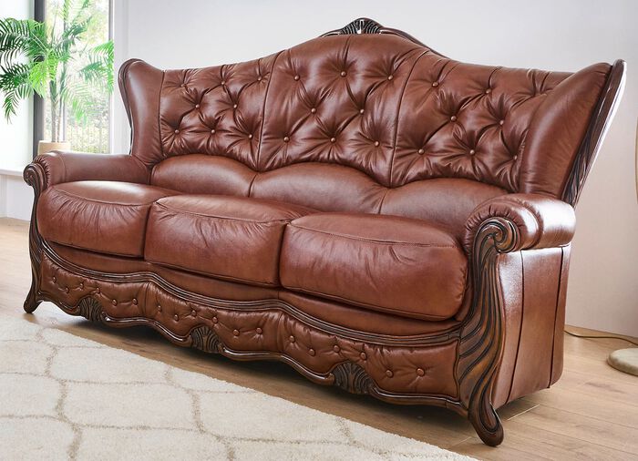 Polsterm&ouml;bel aus Massivholz mit echtem Leder-Bezug 