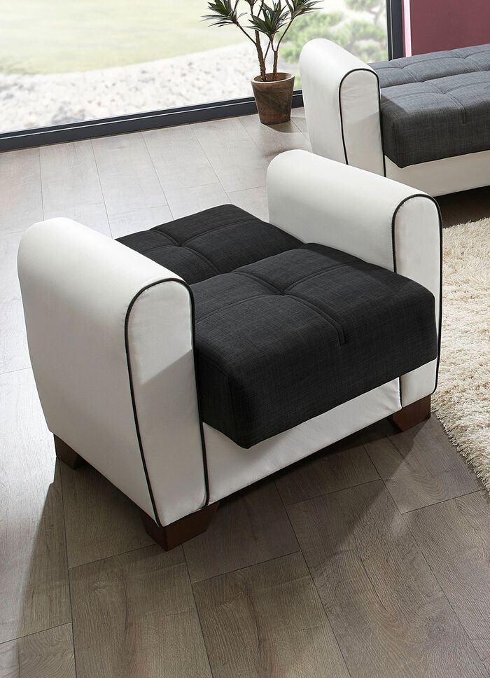 Polsterm&ouml;bel mit Bettfunktion und Bettkasten WEISS-SCHWARZ