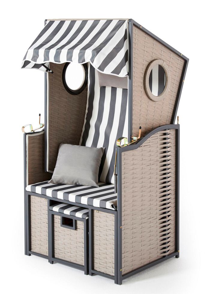 Single-Strandkorb mit 2 Sichtfensern/Bullaugen 