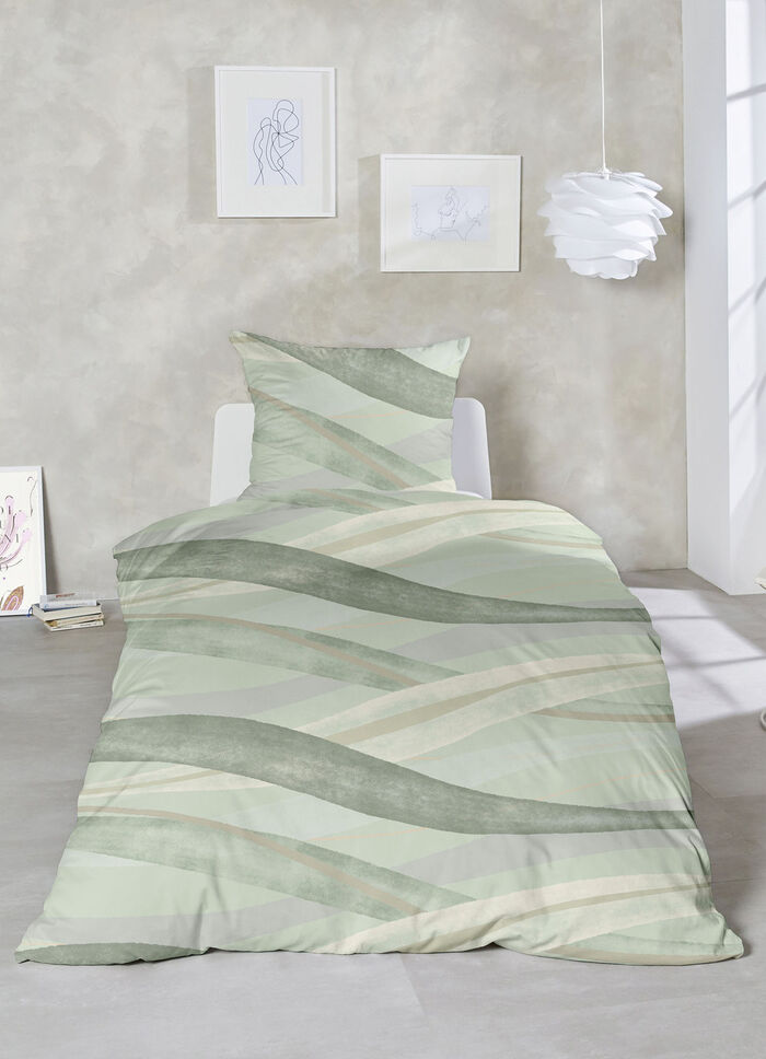 Bügelleichte Feinbiber Bettwäsche-Garnitur GRÜN