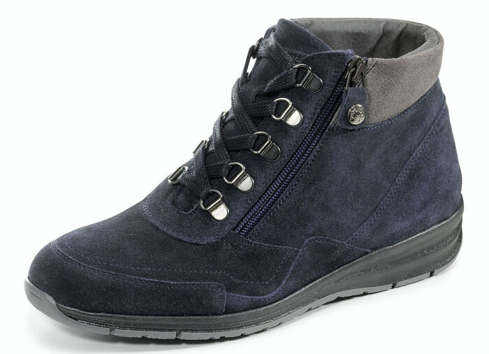 Schnür-Bootie mit praktischem Seiteneissverschluss BLAU-GRAU